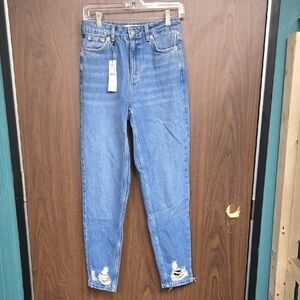 Topshop Size 4 Medium Wash Distressed Mom Jeans